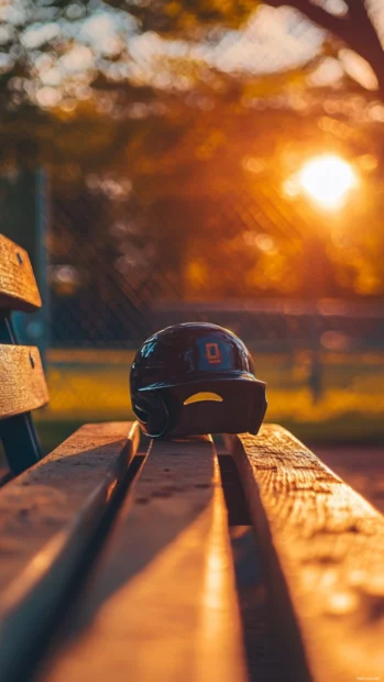 Sun drenched bench and helmet aesthetic baseball wallpaper vibe.