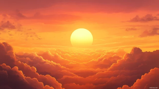 Sunrise Desktop Wallpaper with Clouds above a golden valley, dreamy morning vibes.
