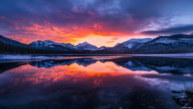 Sunrise Wallpaper for Macbook capturing first light over snow capped mountains.