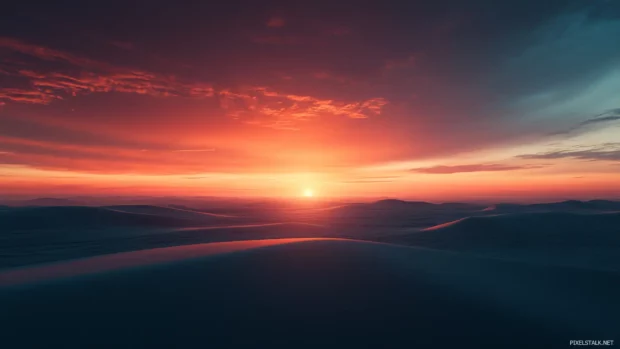 Sunrise Wallpaper in Desert glowing across endless sand dunes.