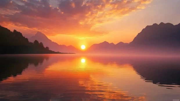 Sunrise Wallpaper with Lake view captured with mirror like water reflection.
