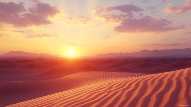 Sunrise illuminating a quiet desert landscape.