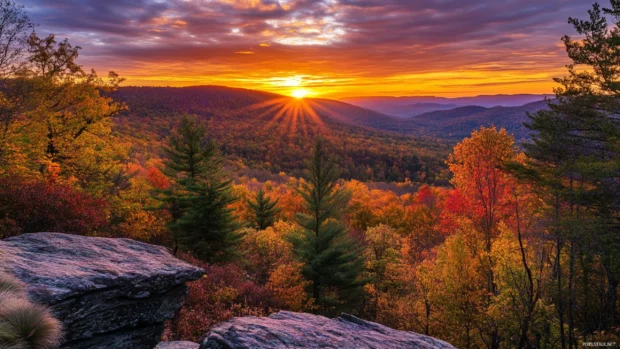 Sunrise light enhances every leaf and tree in the forest.
