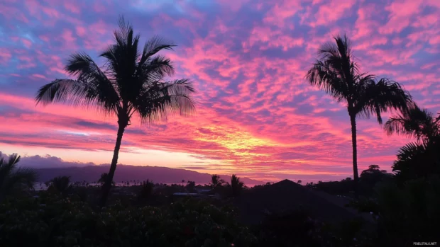 Sunrise painting the sky with brilliant pink and orange.