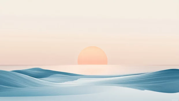 Sunrise wallpaper over ocean featuring a minimalist composition with soft ripples.