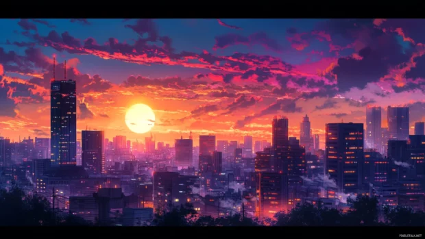 Sunset transitioning into the vibrant Nighttime City.