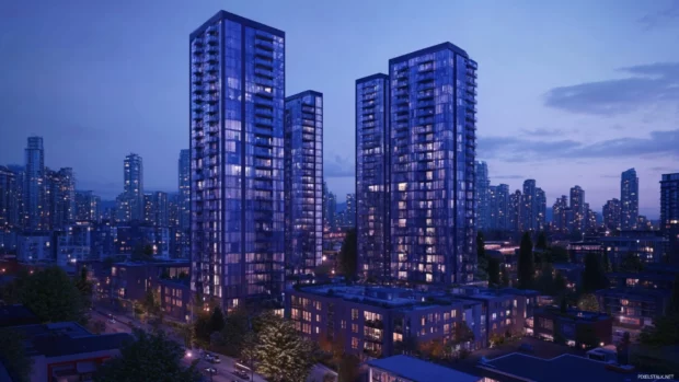 Tall towers shimmer under the soft glow of City Lights.