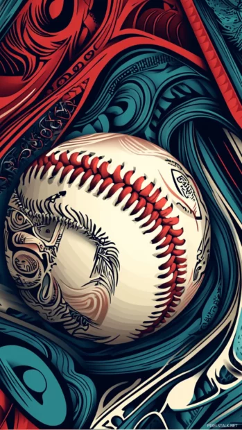 Tattoo style baseball design with bold inked lines, intricate tribal patterns, and vintage shading.