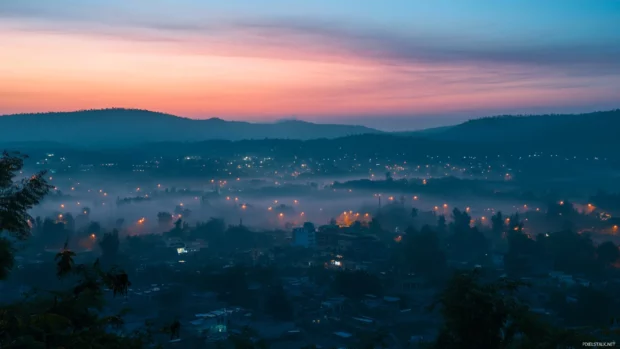 The city awakens under the tranquil hues of sunrise.