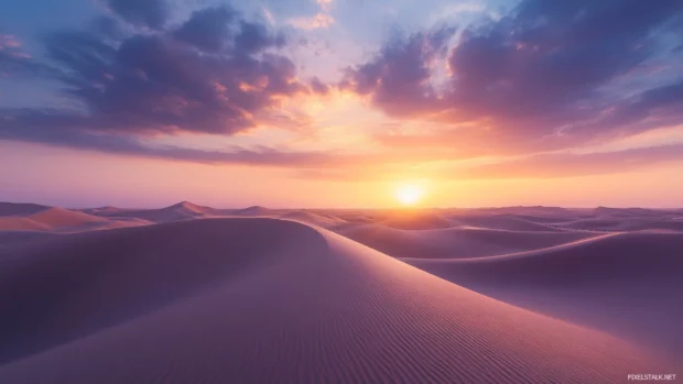 The desert awakens under a pastel sunrise sky.