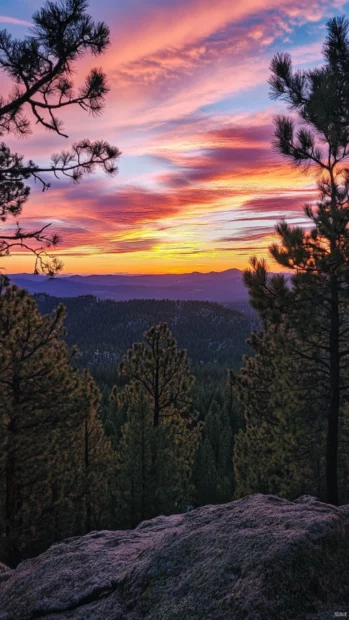 The horizon blazes with the first light of sunrise.