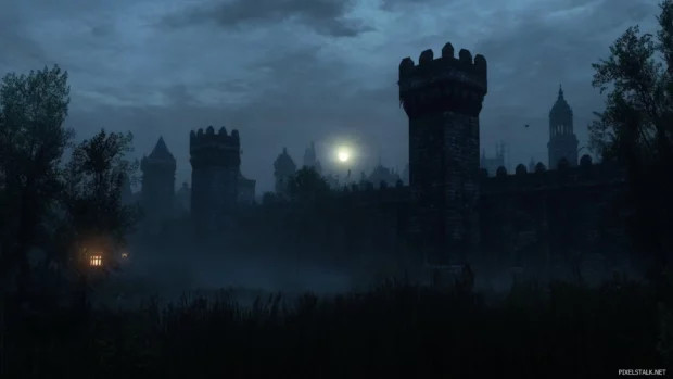 The horizon glows faintly behind the towers of the dark city.
