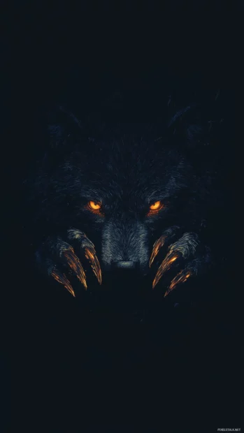 The shadows part to reveal a black wolf with glowing claws.