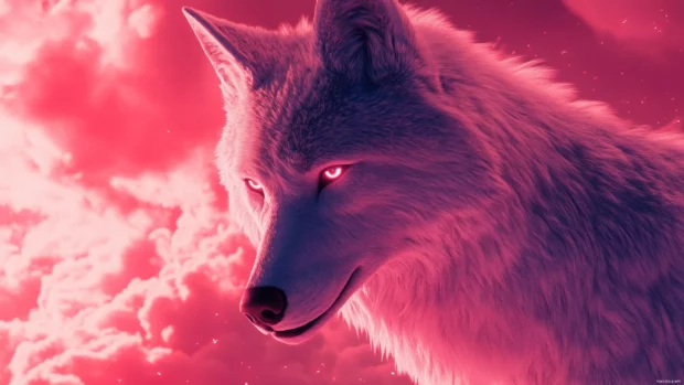 This cinematic 3D wolf wallpaper blends hyper realism with glowing particle effects for dramatic impact.