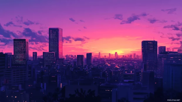 Tokyo Cityscape Wallpaper showcasing high rise towers at dusk.