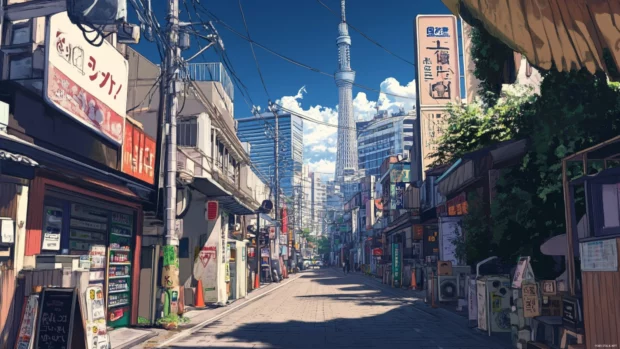 Tokyo Cityscape Wallpaper with dramatic architecture and urban life.