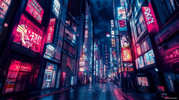 Tokyo futuristic cityscape, with towering skyscrapers, neon glow, and a bustling, tech driven atmosphere.