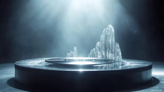 Turntable spinning in slow motion under soft light.