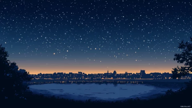 Under a starlit sky, the Nighttime City Desktop Wallpaper sparkles with color.