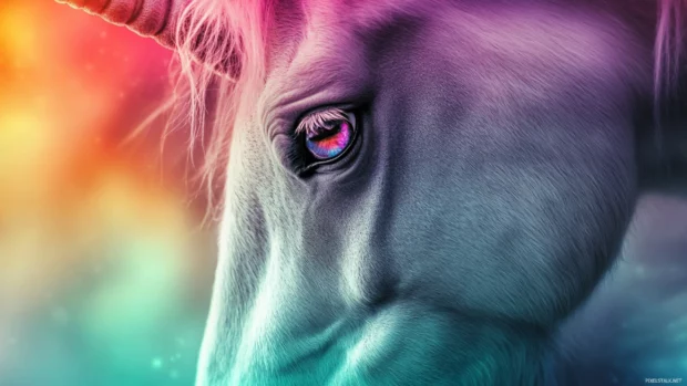 Unicorn Wallpaper screens showing a rainbow reflected in the unicorn eyes.