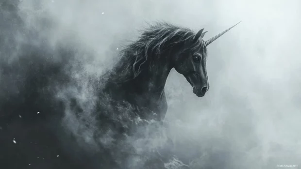 Unicorn fading into white mist at the center of the screen.