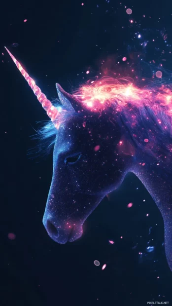 Unicorn horn shining softly on vertical dark background.