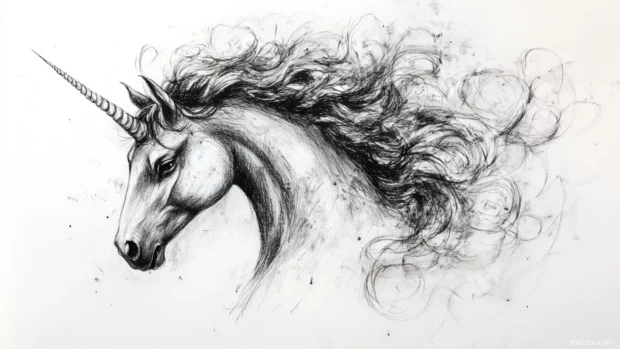 Unicorn profile made with a single stroke of black.