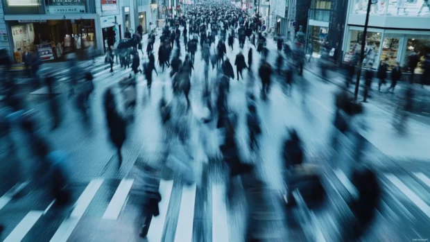 Urban motion blurs into life across Tokyo Cityscape streets.