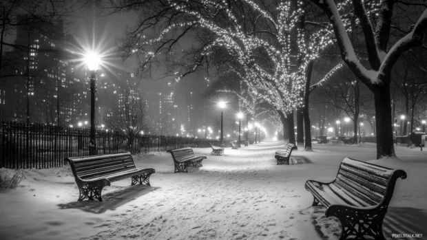 Urban serenity captured in the lights of New York City.