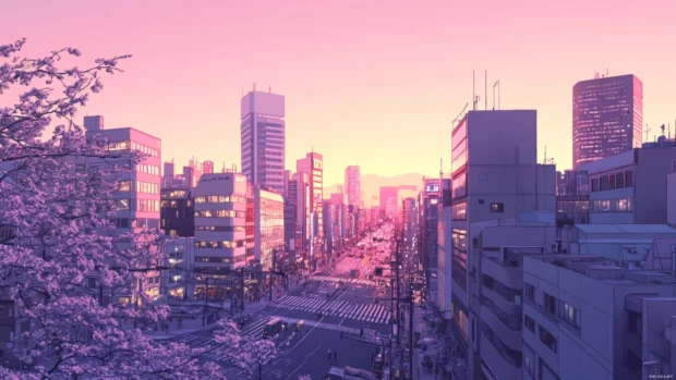 Urban serenity with Tokyo Cityscape Wallpaper featuring Shibuya Crossing.