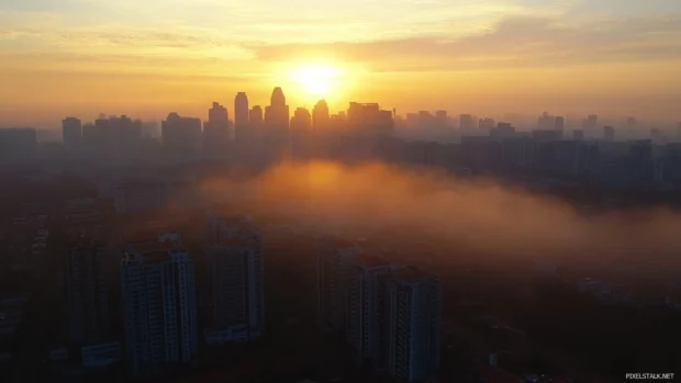 Urban skyline comes to life under the morning sunrise.