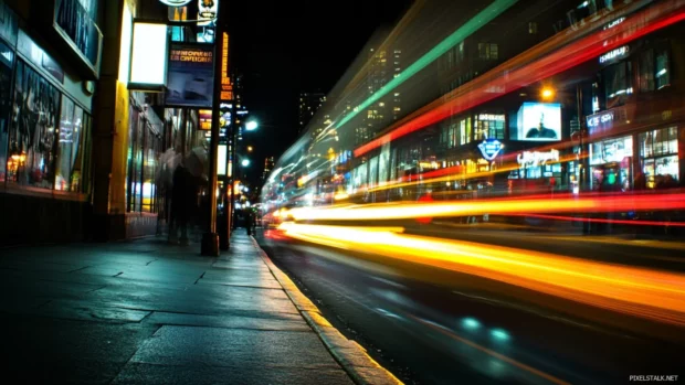 Urban vibes dominate this city nights wallpaper for PC with vibrant billboards.