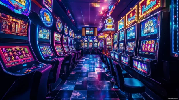 Vegas evening scene with entertainment and energy.