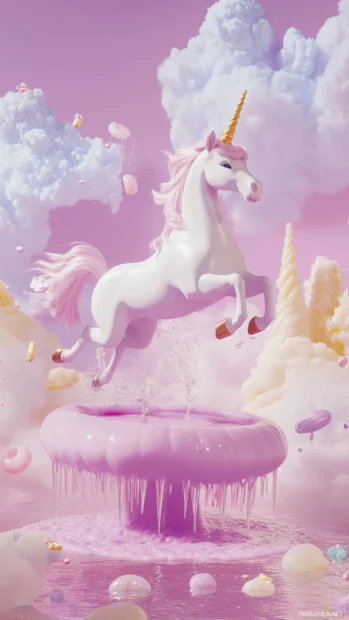 Vertical pastel layout with unicorn bouncing on a jelly trampoline.