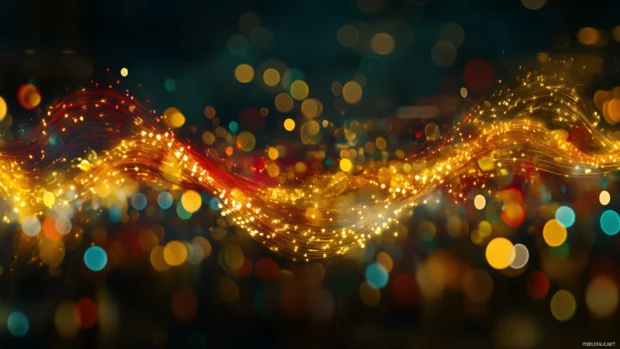 Vibrant image of colorful sound waves rippling through a dark background, capturing the dynamic motion of music in abstract form.