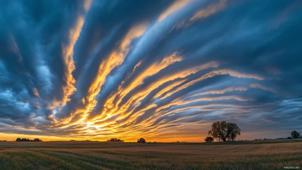 Vibrant morning sky filled with dynamic cloud textures, made for Sunrise Desktop Wallpaper with Clouds.