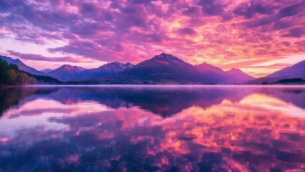 Vivid skies open above a reflective sunrise lake.
