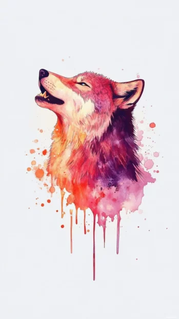 Watercolor wolf wallpaper with dripping paint effects and gentle outlines around the figure.