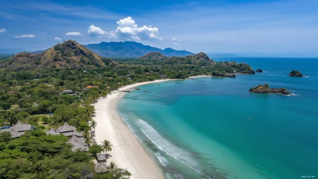 White sand beach with clear turquoise water.