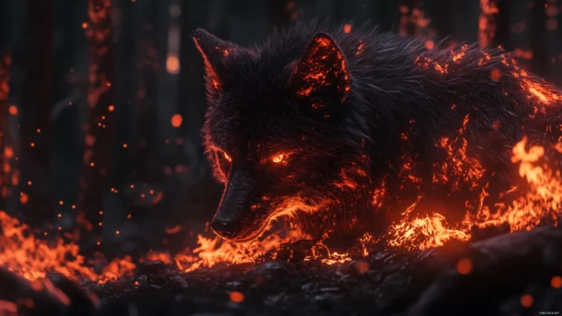 With fur glowing like fire, the beast stalks its prey in this cinematic red wolf wallpaper.