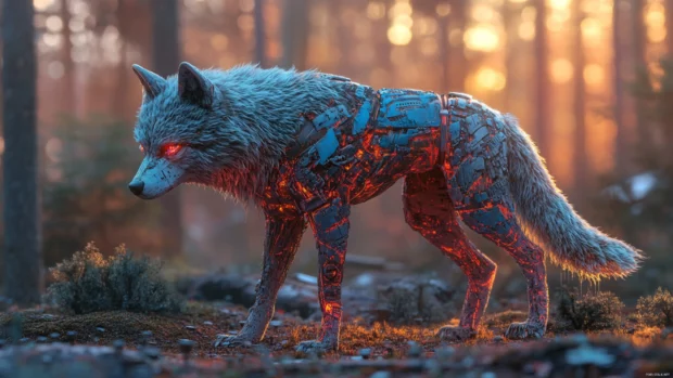 With holographic skin and vibrant reflection.