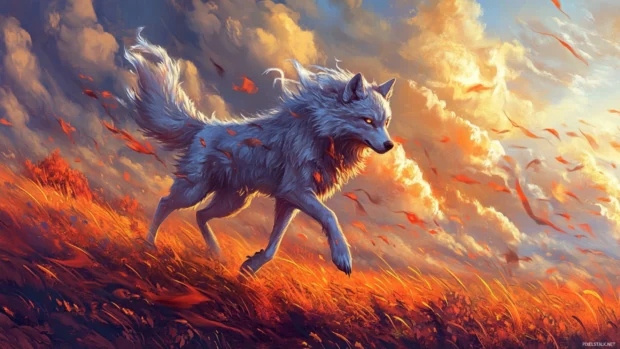 With speed and grace, the wolf moves through the field in this running wolf wallpaper full of wind and motion blur.