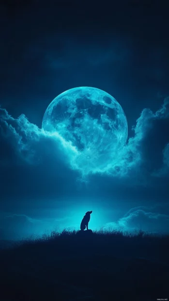 Wolf moon wallpaper featuring a vertical view of a lone wolf under a glowing eclipse.