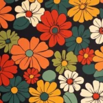 1970s inspired retro floral wallpaper in groovy design with daisy patterns.