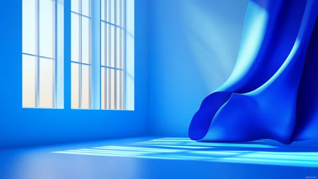 4K Windows 11 desktop lock screen wallpaper with floating ribbons and smooth shadows, ready for download.