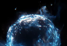 A Blue fire skull, glowing eyes, black background, hyperrealistic.