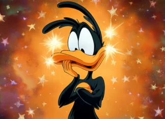 A Daffy Duck wallpaper featuring his confused reaction with stars spinning around his head.