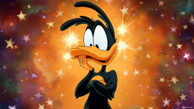 A Daffy Duck wallpaper featuring his confused reaction with stars spinning around his head.