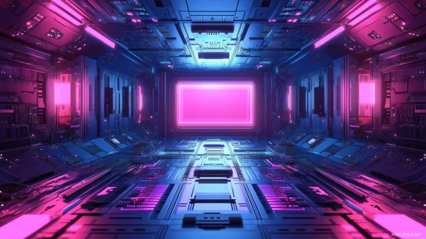 A Futuristic neon circuit board glowing nodes complex pathways, Vector illustration, D art.