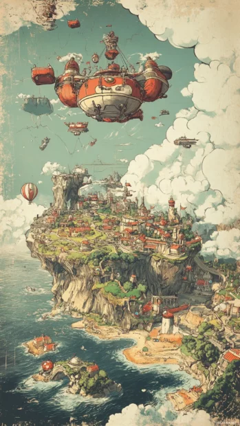 A Nintendo wallpaper iPhone, depicting Bowsers airship armada flying menacingly over a Mushroom Kingdom map.
